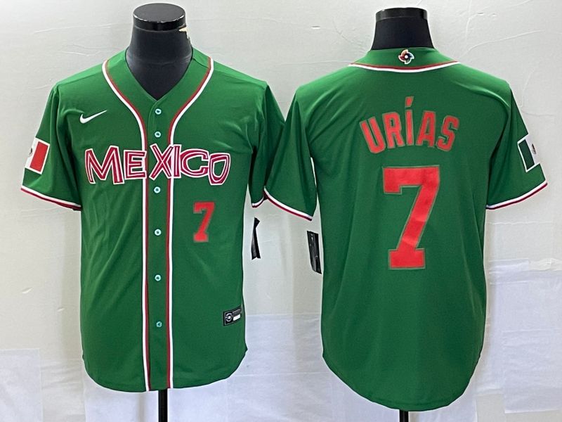 Men 2023 World Cub Mexico 7 Urias Green orange Nike MLB Jersey10